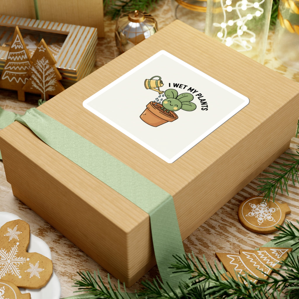 I Wet My Plants Sticker | Plant Parent Pun, Succulent Humor, Sage Cream Kiss-Cut