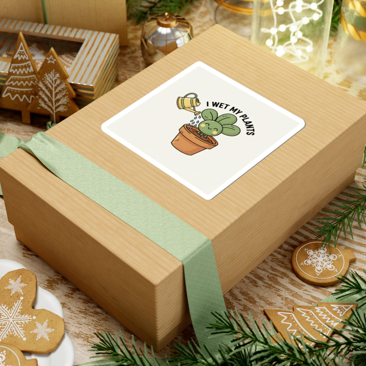 I Wet My Plants Sticker | Plant Parent Pun, Succulent Humor, Sage Cream Kiss-Cut