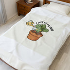 I Wet My Plants Velveteen Plush Blanket | Plant Parent Pun, Sage Cream Botanical Humor